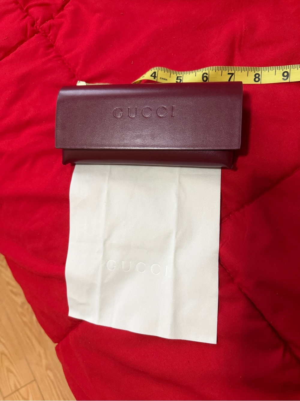 Gucci Burgundy Leather Eyewear Case with Branded Cloth